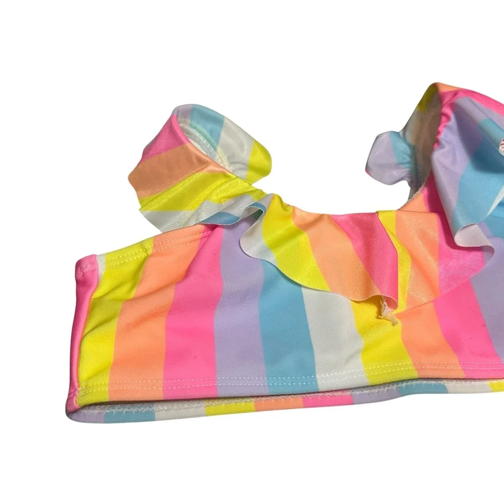 Justice Girls‎ Rainbow Striped Ruffle Bikini Swim Top M 10 New With Tags